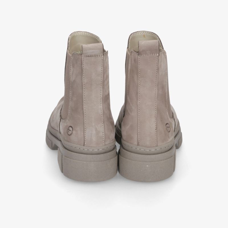 Robuste taupefarbene Stiefel mit komfortabler Sohle und schlichtem, strapazierfähigem Design, Rückansicht