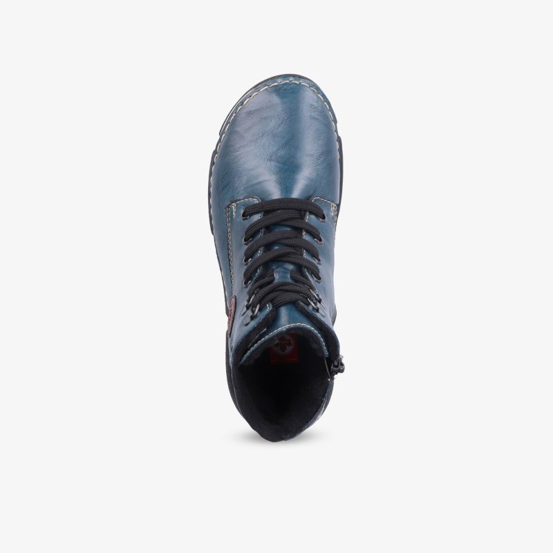 Blauer robuster Lederstiefel vorne mit Schnürung, bequemer und stabiler Schuh für den Alltag