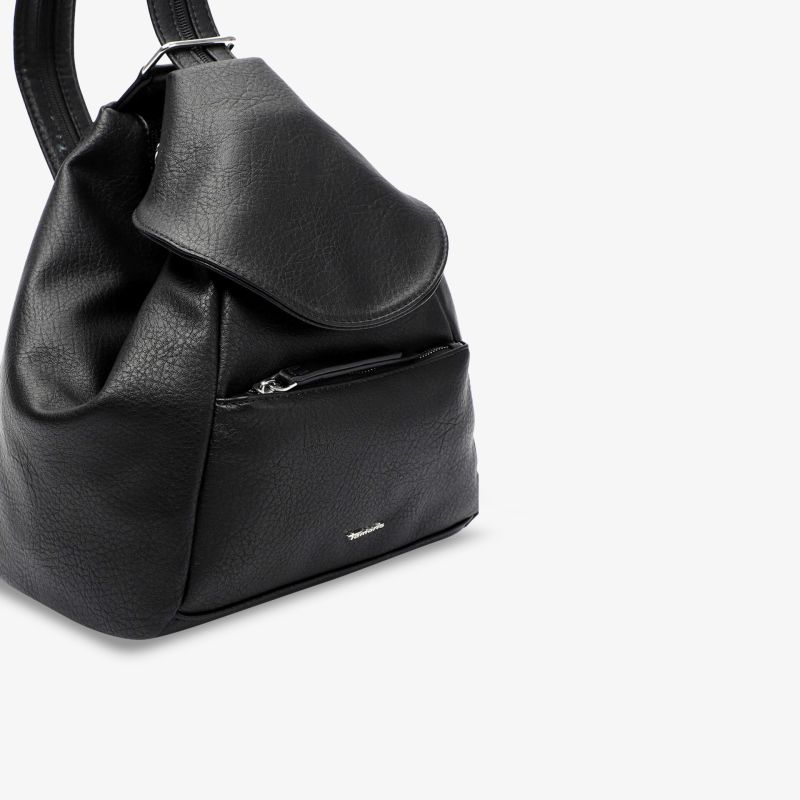 Schwarzer Rucksack mit geräumigem Hauptfach und zusätzlichem Reißverschlussfach, modernes und robustes Design