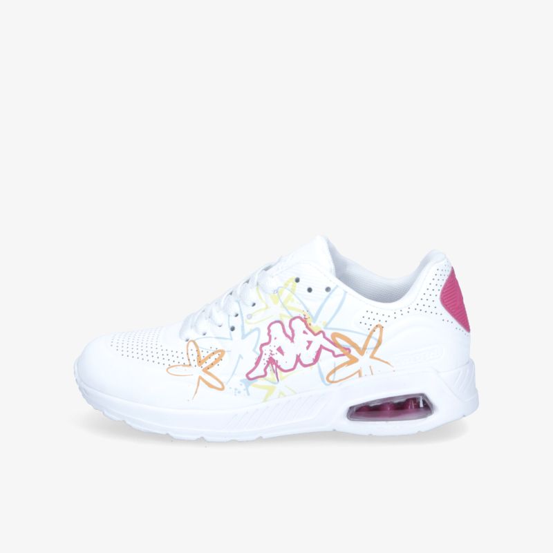 Weiße Sneaker mit bunten Details und luftgepolsterter Sohle für sportlichen Komfort und Stil