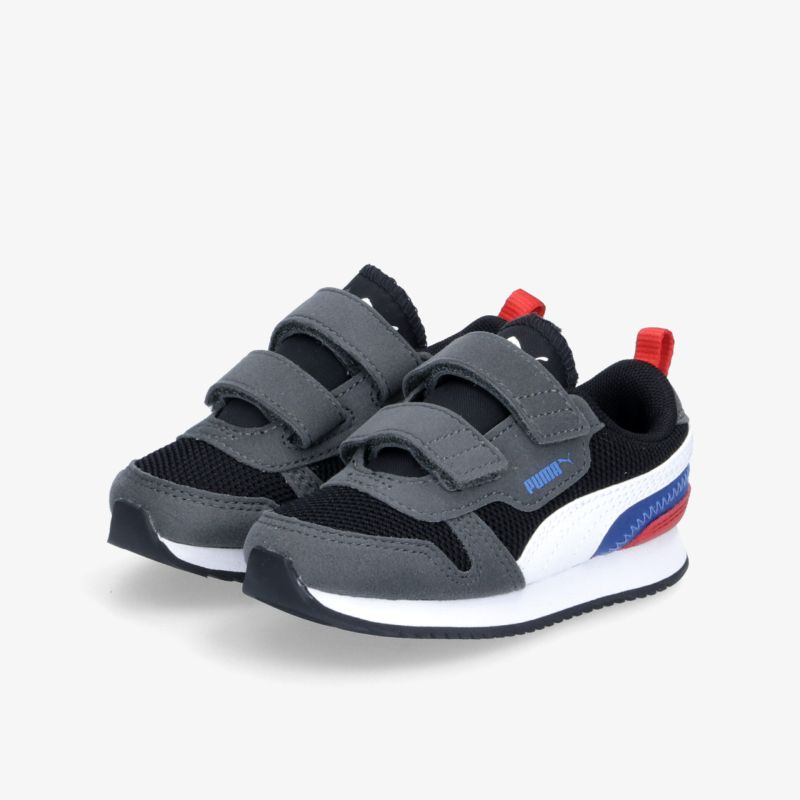 Stylishe graue und schwarze Sneaker mit Klettverschlüssen und farbigen Akzenten für optimalen Komfort und Halt.