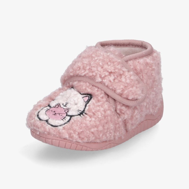 Rosa kuschelige Baby-/Kinderschuhe mit weichem Material und niedlichem Katzenmotiv, bequem und rutschfest