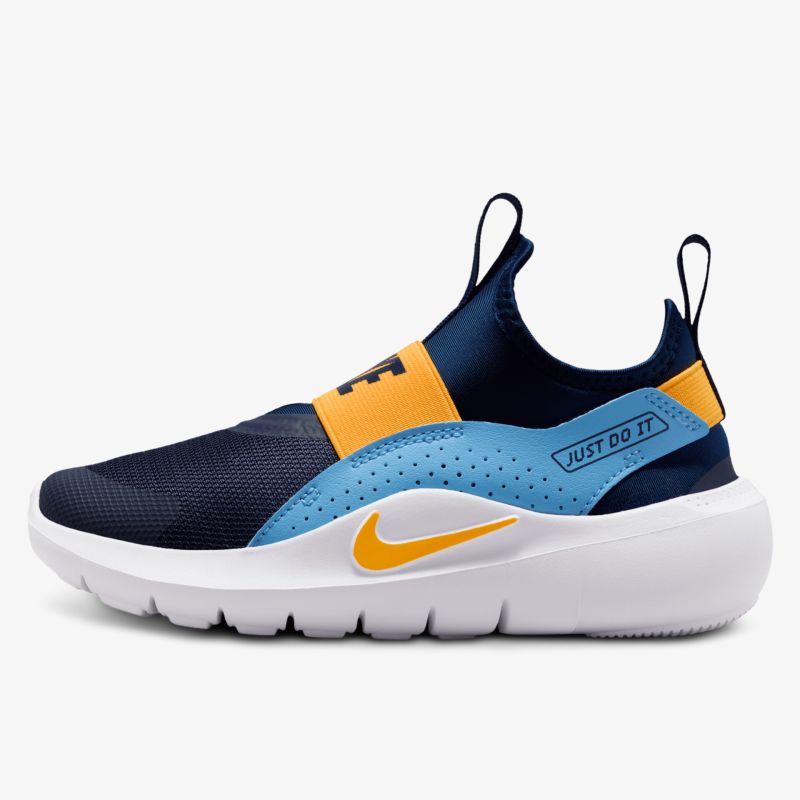 Moderner, sportlicher Sneaker in Blau mit Gelb und Weiß. Perfekt für Alltag und Sport geeignet.