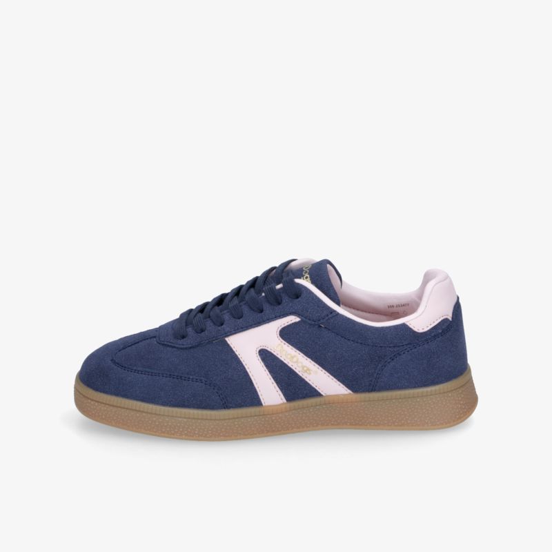 Blauer Sneaker mit rosa Akzenten und Gummisohle, bequem und sportlich im modernen Design