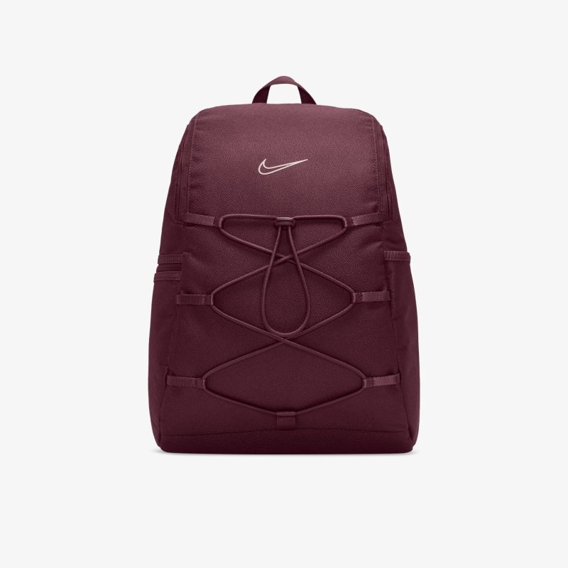 Moderner burgundy Rucksack mit Nike-Logo, geräumig und strapazierfähig, für vielseitige Nutzung geeignet.