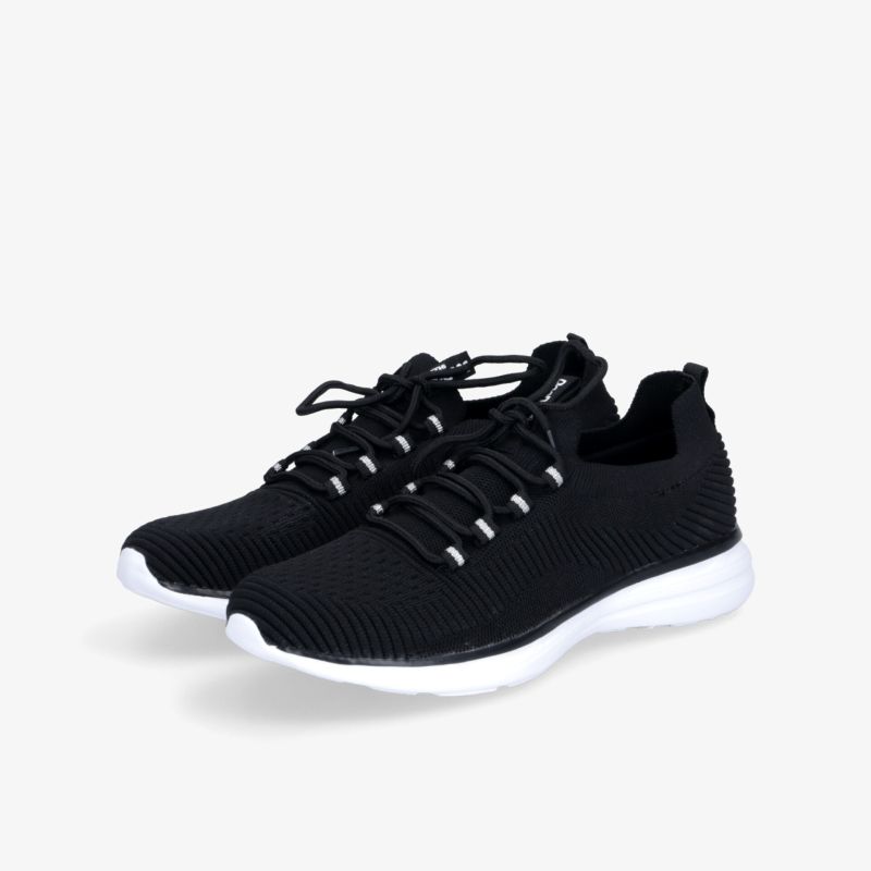 Leichter schwarzer Sneaker mit atmungsaktivem Material und flexibler, rutschfester weißer Sohle, modern und komfortabel