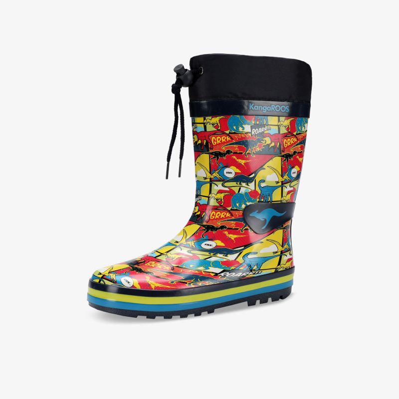 Bunter Regenstiefel mit Comics-Motiv, wasserdicht, rutschfest und robust für optimalen Schutz.