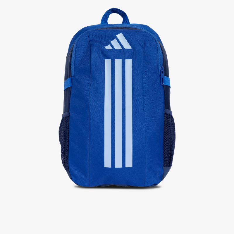 Blauer Adidas Rucksack mit drei weißen Streifen und praktischem Tragegriff für Alltag und Sport