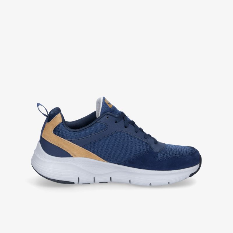 Leichter, sportlicher Sneaker in Blau mit gelbem Akzent und bequemer Sohle für optimalen Komfort.