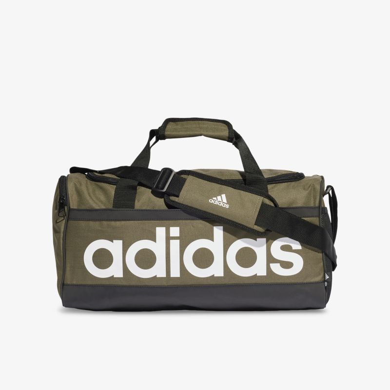 Geräumige Adidas Sporttasche mit großem Logo, verstellbarem Schultergurt und robustem Design, ideal für Sport und Reisen.