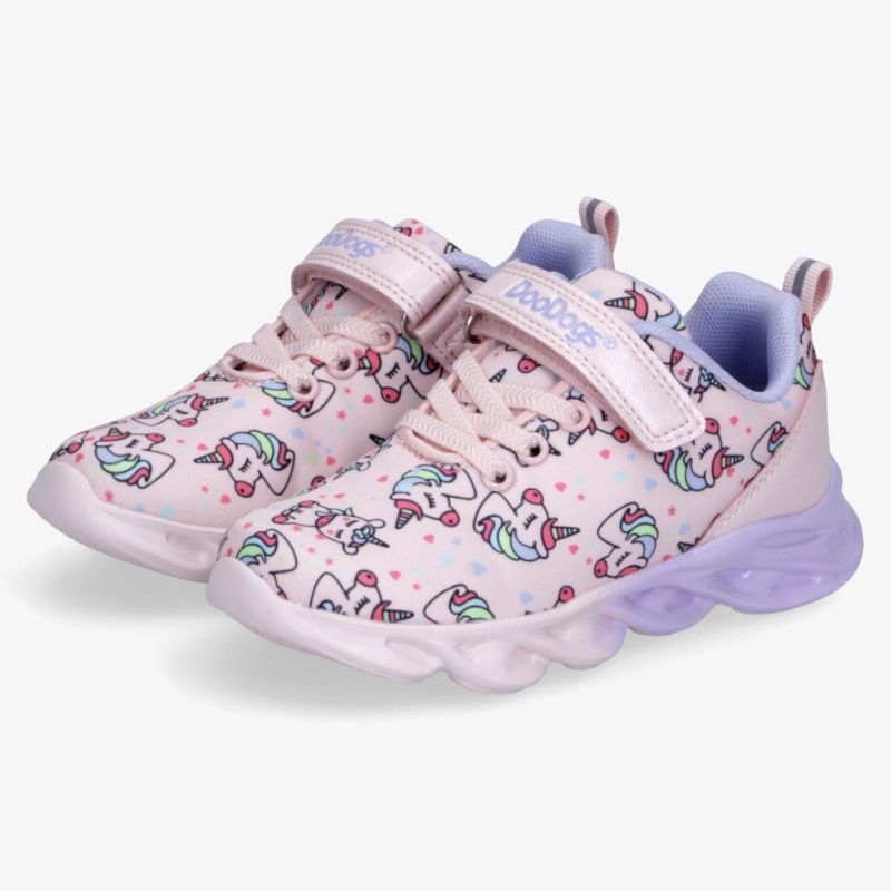 Schicke rosa Sportschuhe mit bunten Einhornmotiven, flexible Sohle und praktischem Klettverschluss für optimalen Halt