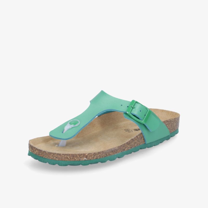 Grüne Sandale mit ergonomischem Fußbett und verstellbarem Riemen für optimalen Komfort. Perfekt für den Sommer.