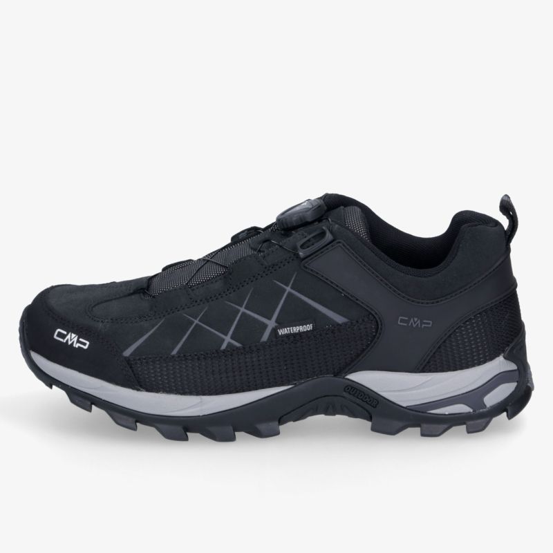 schwarzer robuster Outdoor-Wanderschuh mit rutschfester Sohle und atmungsaktivem Material, leicht und gepolstert