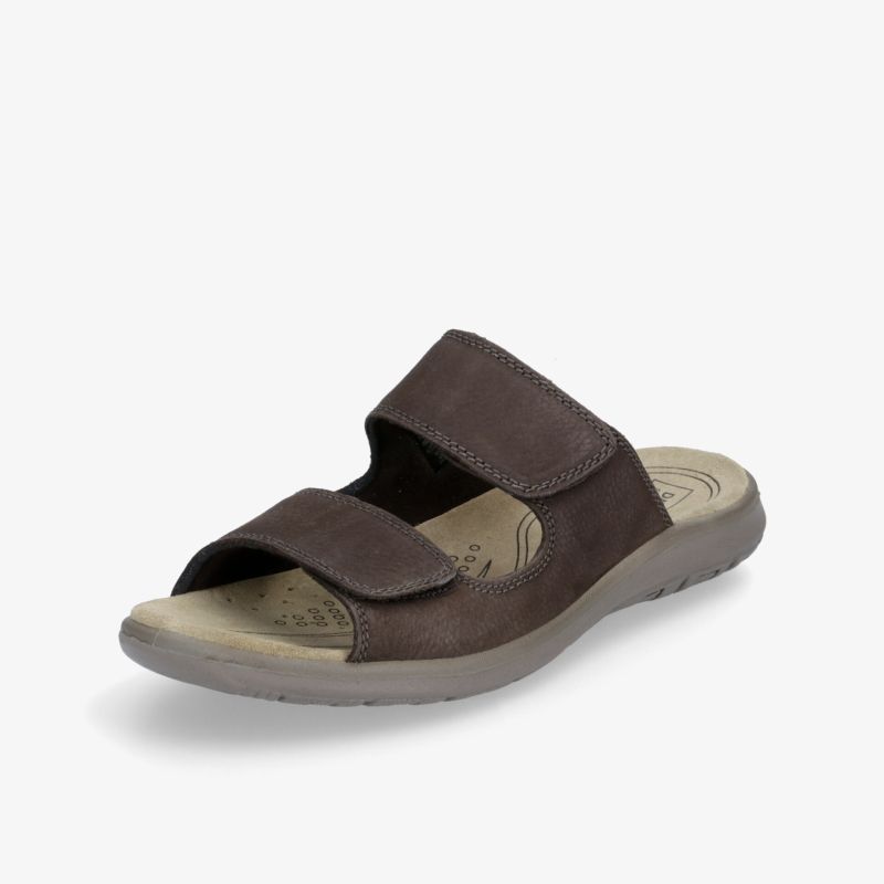 Komfortable braune Sandale mit zwei verstellbaren Riemen und ergonomischer Sohle für idealen Tragekomfort.