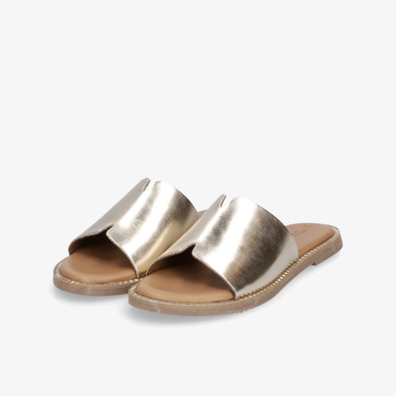Elegante metallic Sandalen Slides mit offener Vorderseite und flacher Sohle für hohen Tragekomfort