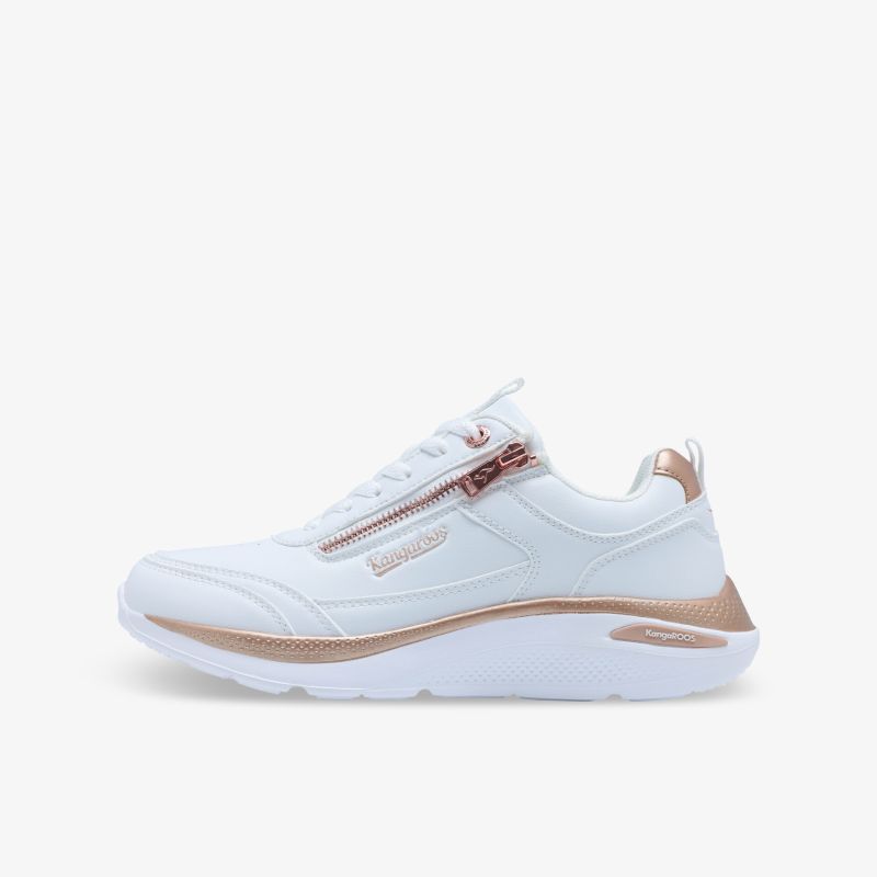 Moderner weißer Sneaker mit Reißverschluss, leichter und bequemer Schuh für Alltag und Sport