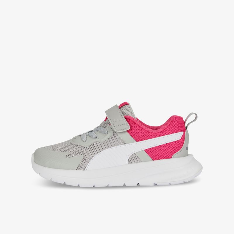 Moderner grauer Sneaker mit pinken Akzenten und Klettverschluss für optimalen Alltagskomfort und Stil.