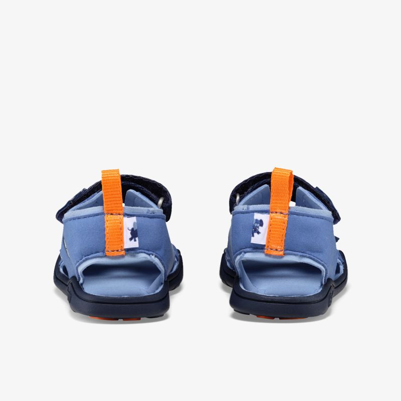 Leichte und bequeme blaue Freizeit-Sandalen mit orangefarbenem Riemen, ideal für Sommer und Alltag