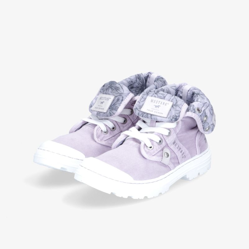 Lila Schuhe mit auffälligem Kragen, bequeme Passform und stilvolle Schnürung für modischen Look.