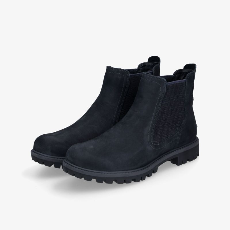 Schwarze robuste Winterstiefel mit warmem Innenfutter und griffiger, rutschfester Profilsohle als Paar