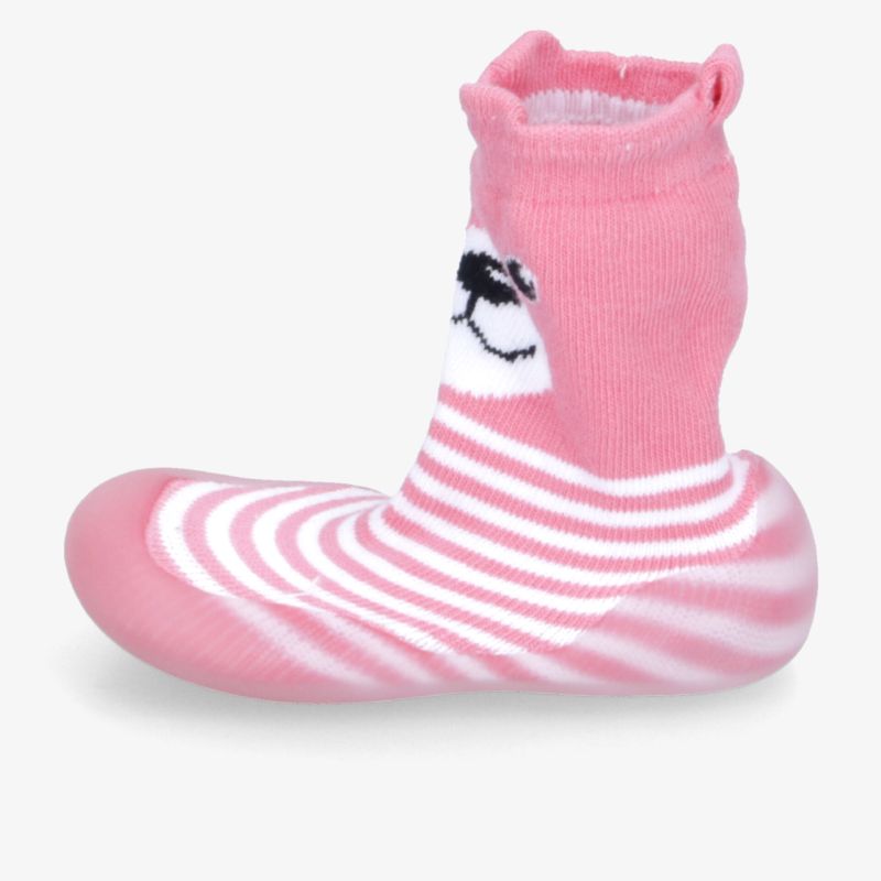 Weicher rosa-weißer Sockenschuh mit Streifen, elastisch und rutschfester Sohle für hohen Tragekomfort
