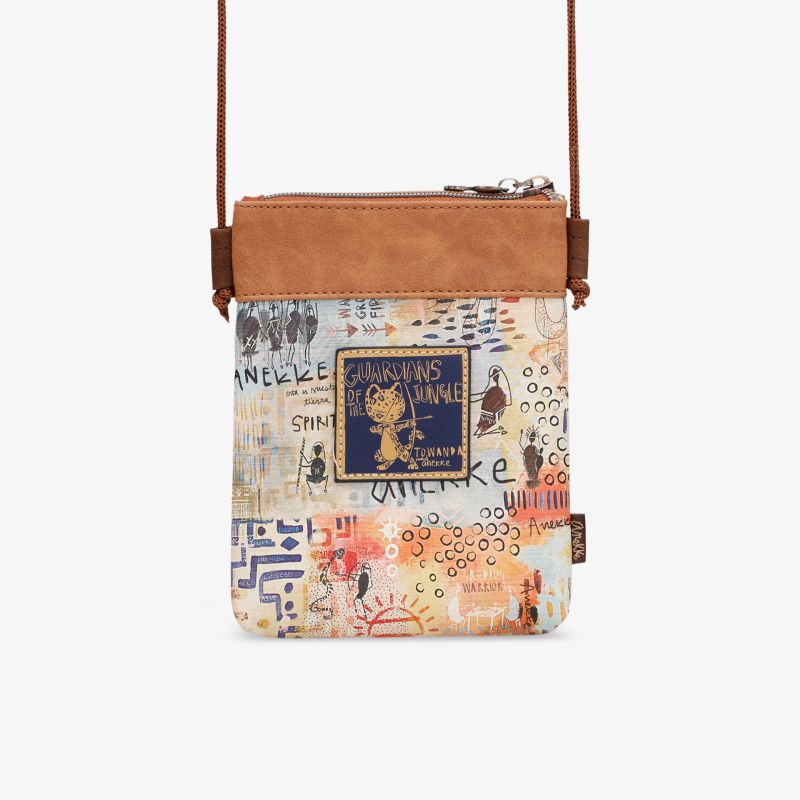 Stilvolle Umhängetasche mit buntem Print und praktischer Größe, perfekt für unterwegs.