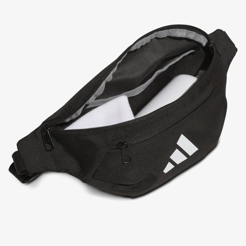 Schwarze kompakte Strap Tasche mit verstellbarem Gurt und praktischem Reißverschlussfach für Alltag