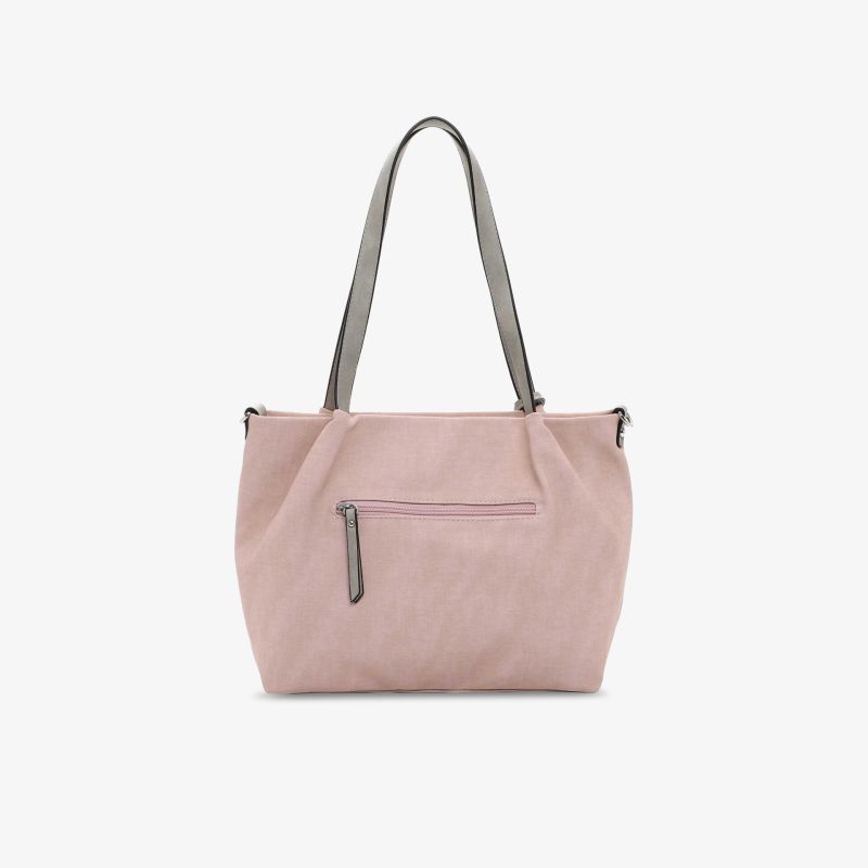 Rosa Handtasche mit robustem Material, geräumigem Innenfach und praktischem Reißverschluss in Frontansicht