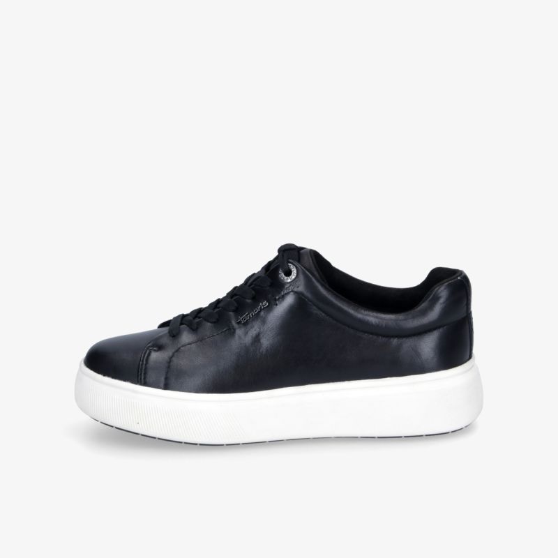 Moderner schwarzer Sneaker mit weißer rutschfester Sohle, bequem und leicht für den täglichen Gebrauch