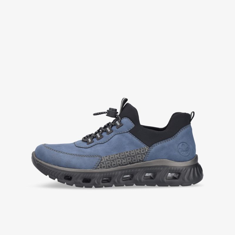Blauer Sportschuh mit robuster rutschfester Sohle, atmungsaktivem Material und bequemer Polsterung