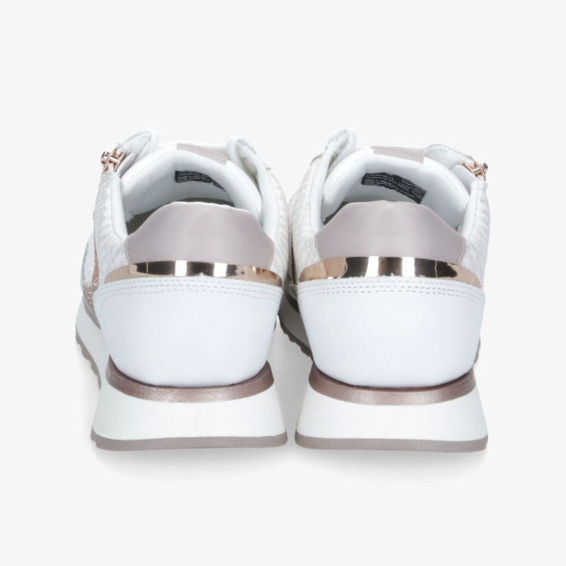 Weiße Sneaker im Retro Stil mit gepolsterter Ferse und metallic Akzenten, sportlich und komfortabel