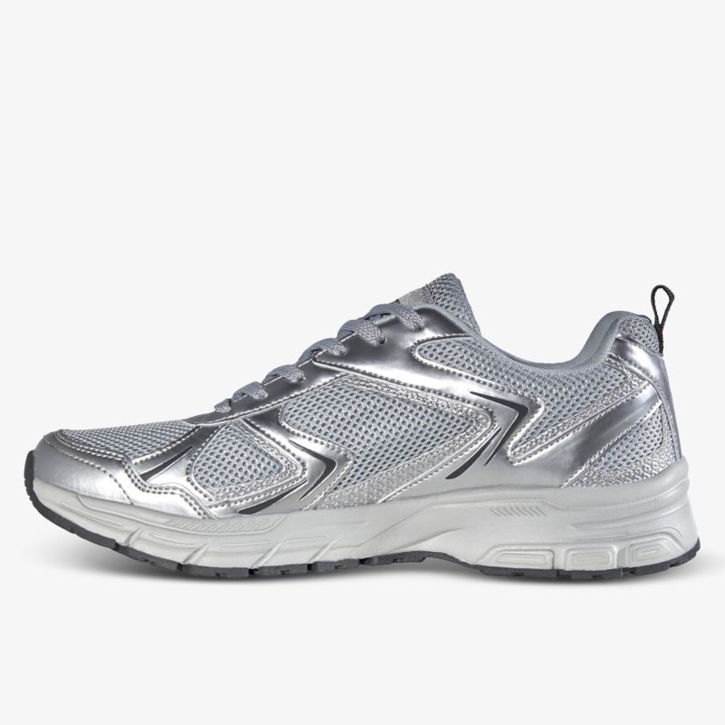 Silberne Sneakers mit sportlichem Design und robuster Sohle, ideal für vielseitige Freizeitaktivitäten
