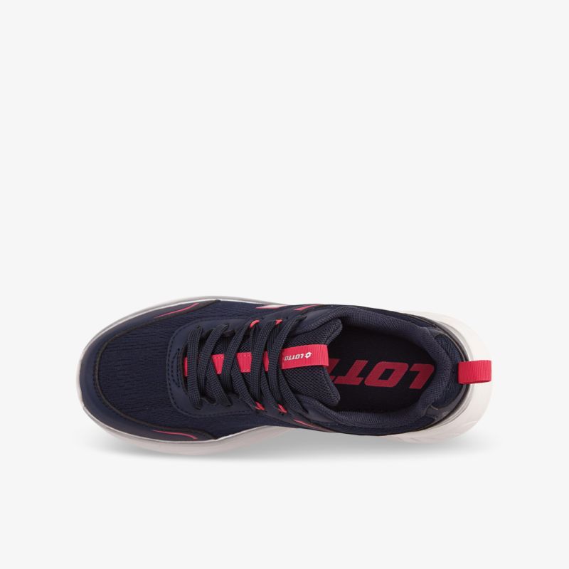 Moderner Sportschuh in navy mit roten Akzenten, gepolstert und atmungsaktiv, langlebig und rutschfest