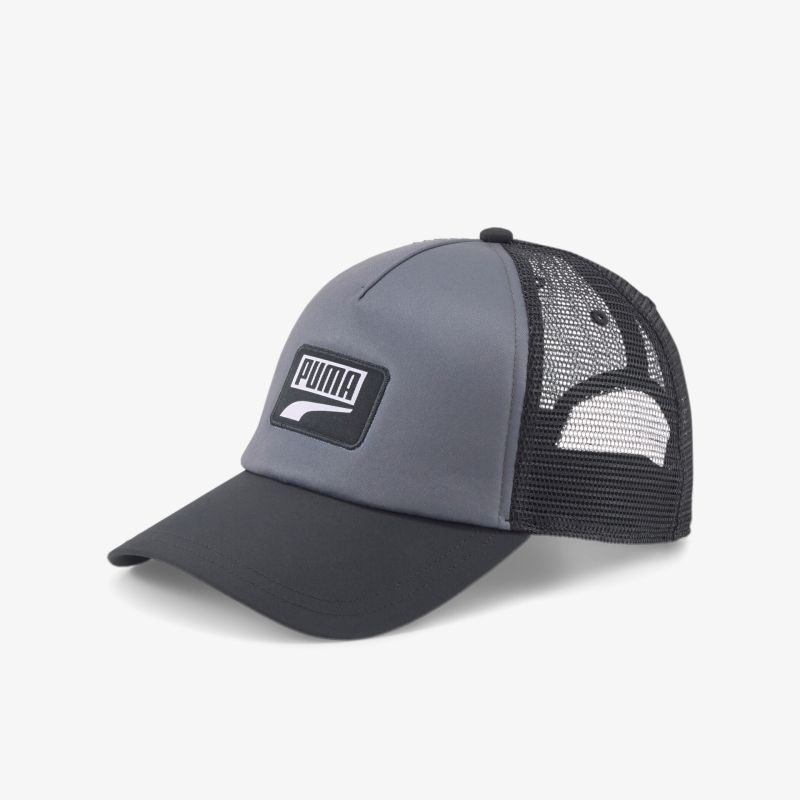 Stilvolle Baseballcap im Trucker-Stil mit Logo-Design, Mesh-Panel und verstellbarem Verschluss für optimalen Komfort.