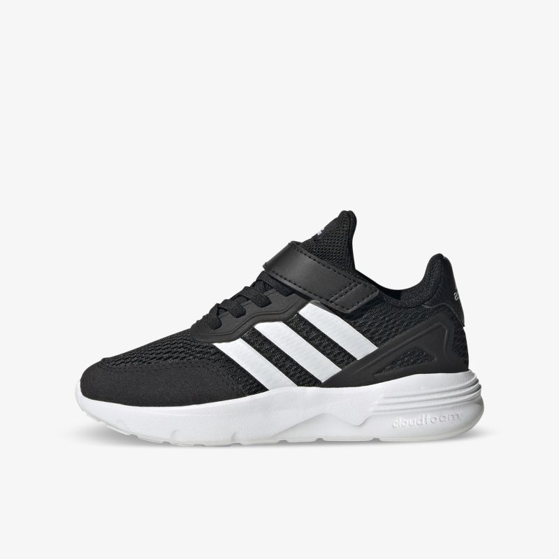 Moderner schwarzer Sneaker mit weißen Streifen und Klettverschluss für optimalen Komfort und Stil.