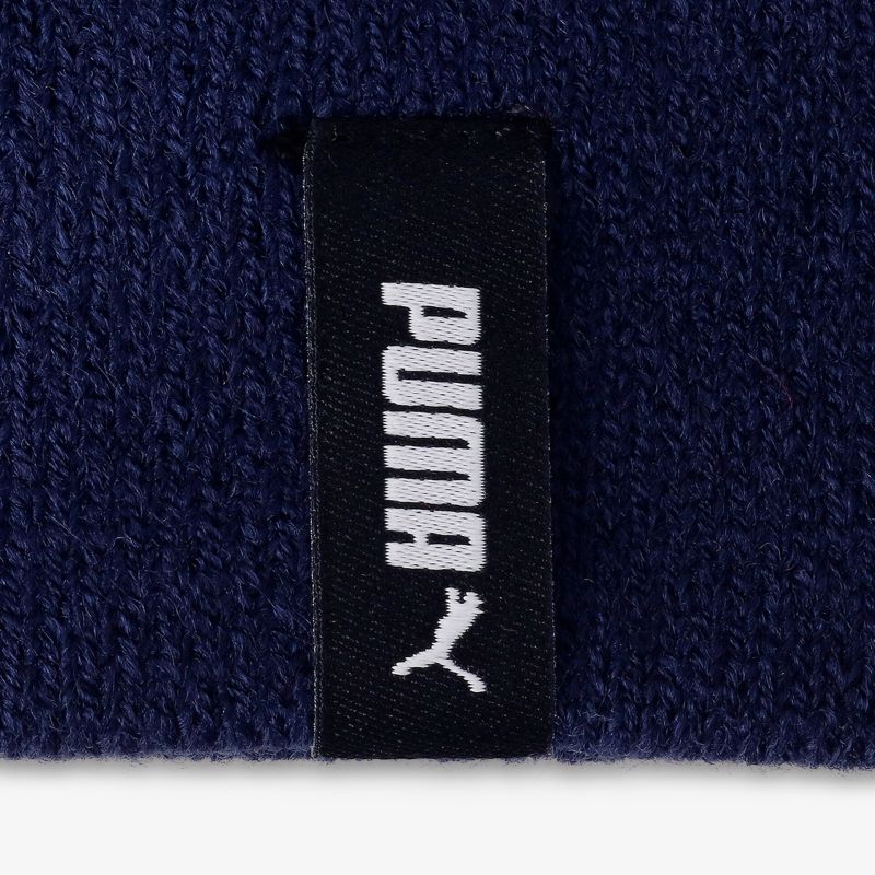 Puma Mütze in Blau mit markantem Logo und stilvollem Design, ideal für kalte Tage und sportliche Aktivitäten.