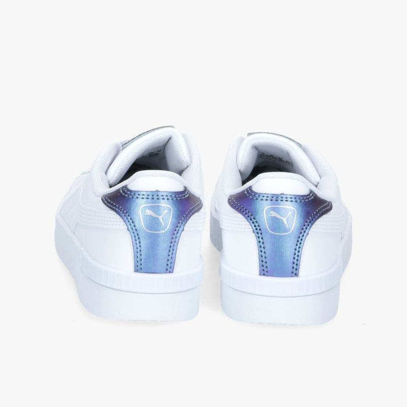 Weißer Sneaker mit blauer Ferse im modernen Design für Alltag und Freizeit.