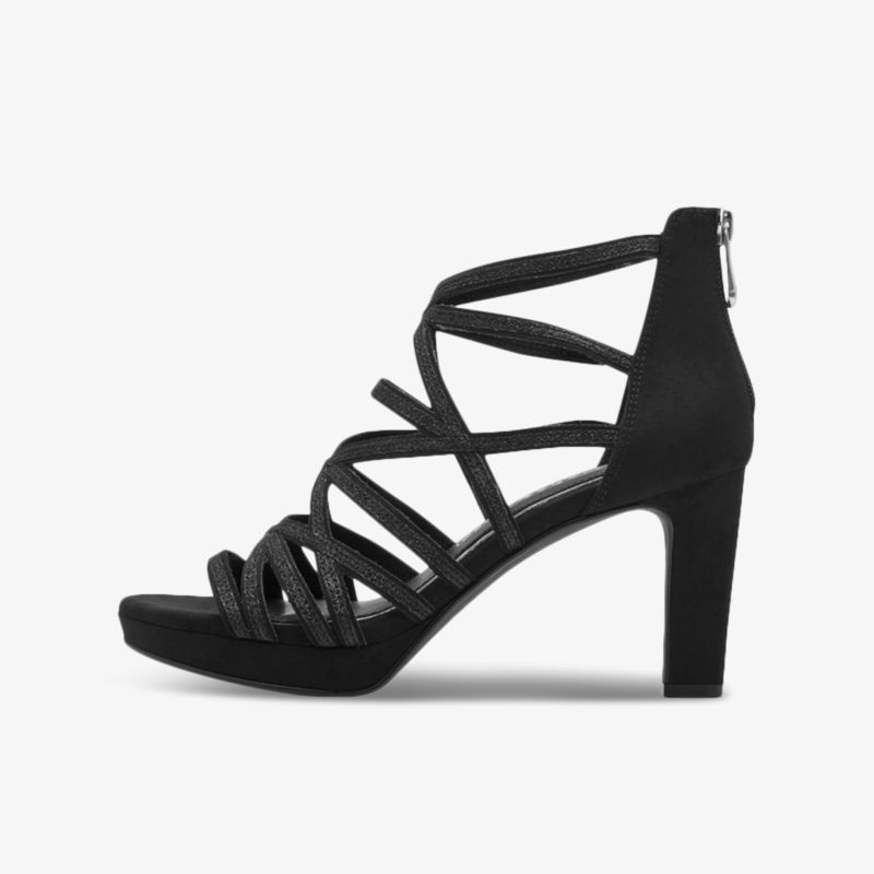 Elegante Sandale mit hohen Absatz und stylischem Riemchen-Design in Schwarz für modischen Komfort