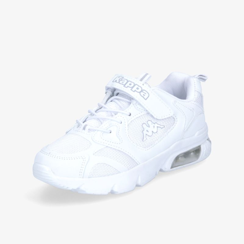 Moderner weißer Sneaker mit Klettverschluss und atmungsaktiver Struktur. Perfekt für Sport und Freizeit.