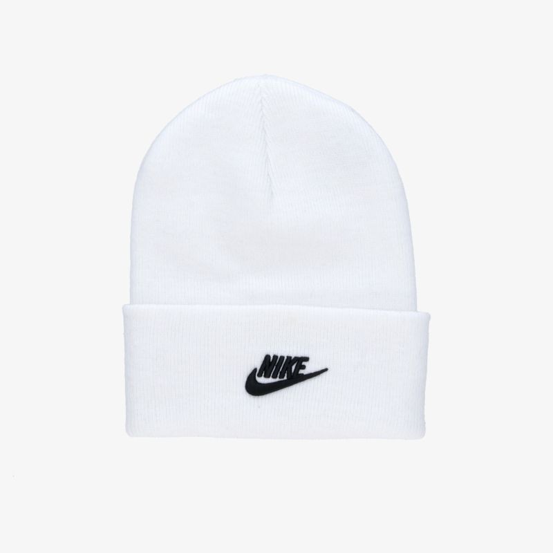 Weiße Sportmütze mit schwarzem Nike Logo, komfortabel und elastisch für optimalen Tragekomfort