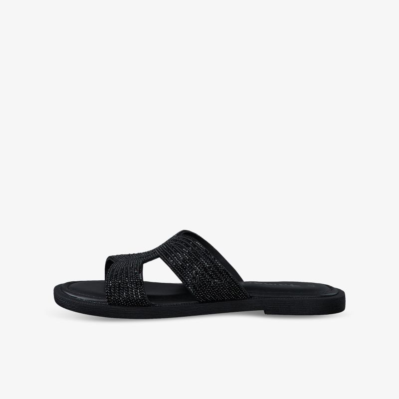 Schwarze leichte Sandale mit flexiblem Material und rutschfester Sohle für hohen Tragekomfort im Sommer