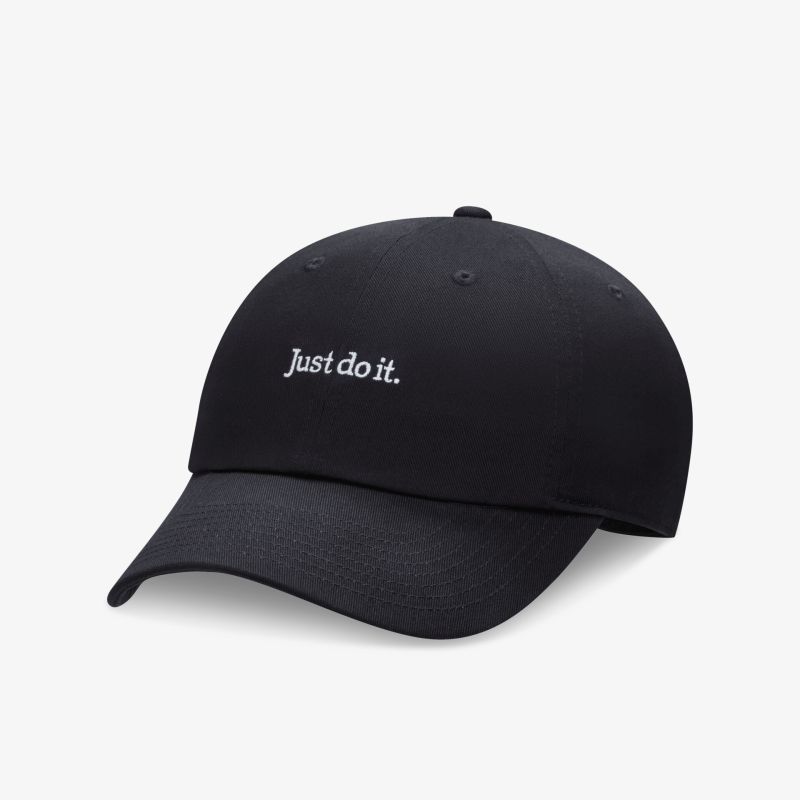 Schwarze Baseballcap mit kleinem Just do it Logo, verstellbar, leicht und atmungsaktiv, perfekter Sonnenschutz