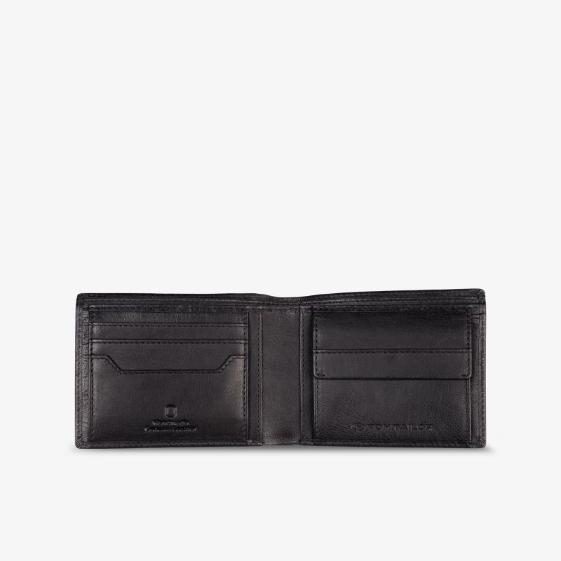 Elegante schwarze Lederbrieftasche mit mehreren Kartenfächern, klassisches Design für wertvolle Essentials.
