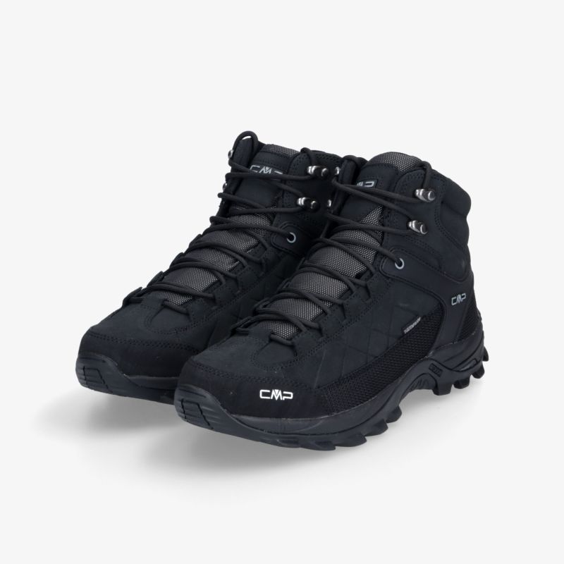 Robuste schwarze Wanderschuhe mit schnürung, rutschfester profilsohle und komfortablem tragekomfort, 3/4 Ansicht