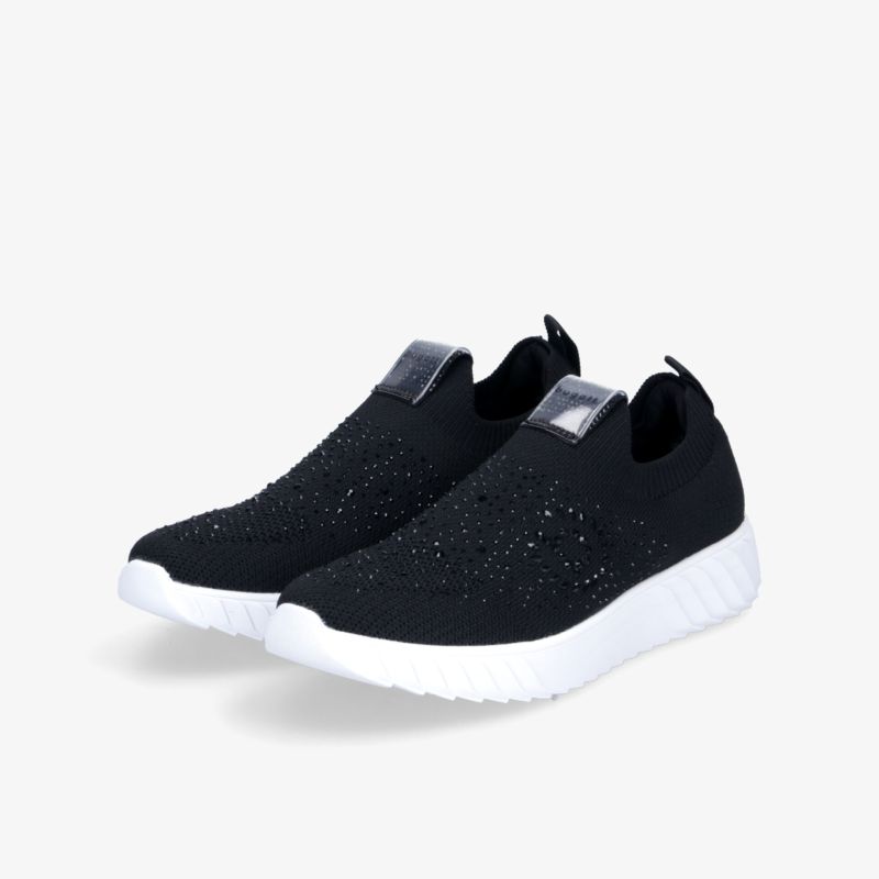 Bequeme, leichte schwarze Sneaker mit weißer flexibler Sohle und atmungsaktivem Material für optimalen Tragekomfort