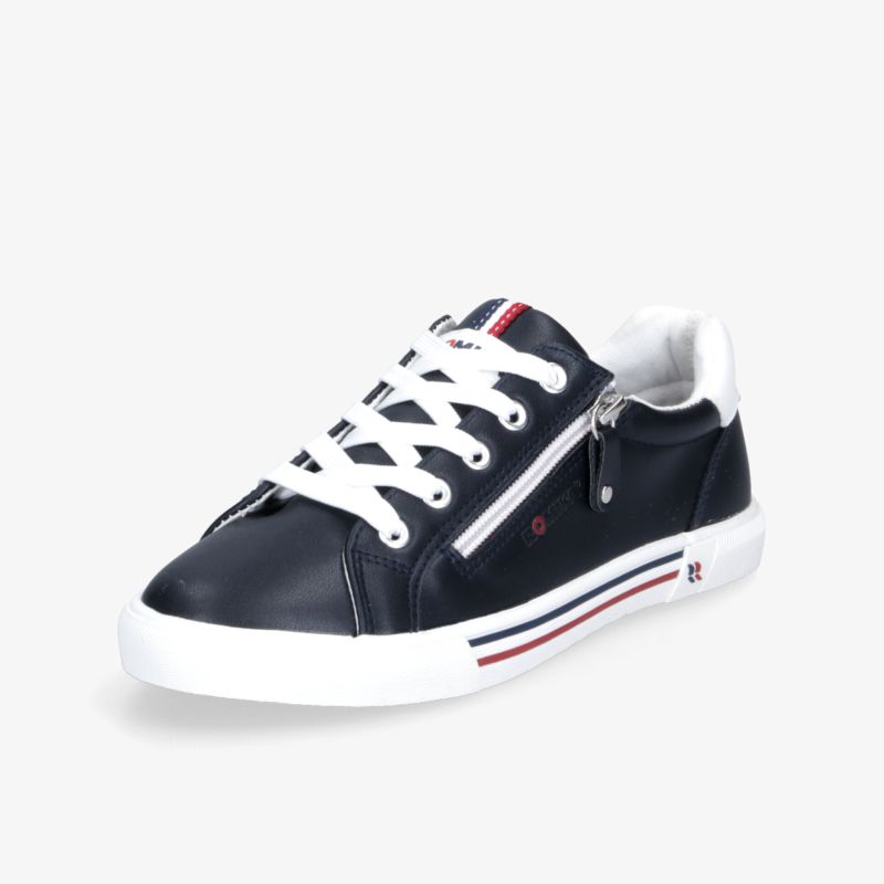 Sportlicher schwarzer Schuh mit weißer Sohle, Reißverschluss und Schnürung für bequemen Sitz und trendigen Look