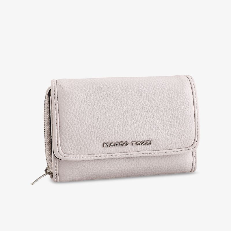 Elegante, kompakte Geldbörse in Beige mit hochwertigem Design, ideal für stilvolle Aufbewahrung.