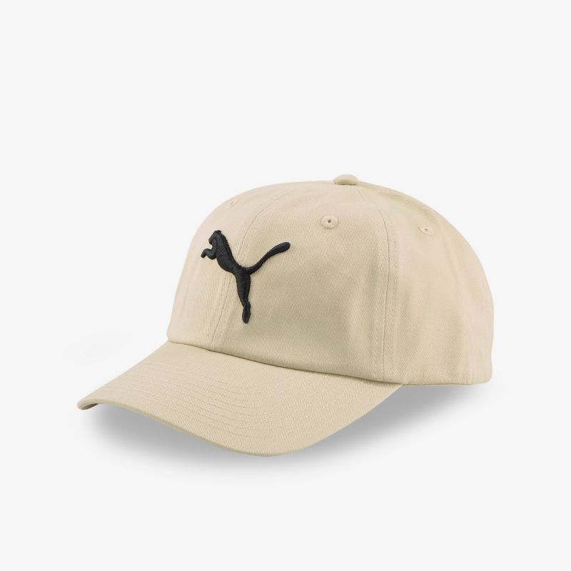 Beige Baseballkappe mit schwarzem Logo, ideal für Freizeit und Sport, bietet stilvollen Sonnenschutz.