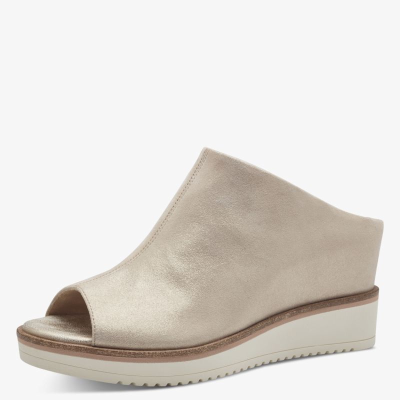 Bequeme cremefarbene offene Plateau-Pantolette mit rutschfester Sohle und weichem Obermaterial