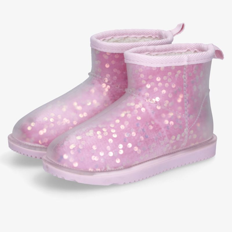 Rosa glänzende Boots mit gepunktetem Muster, weich und warm, bequeme Slip-On Schuhe für kalte Tage